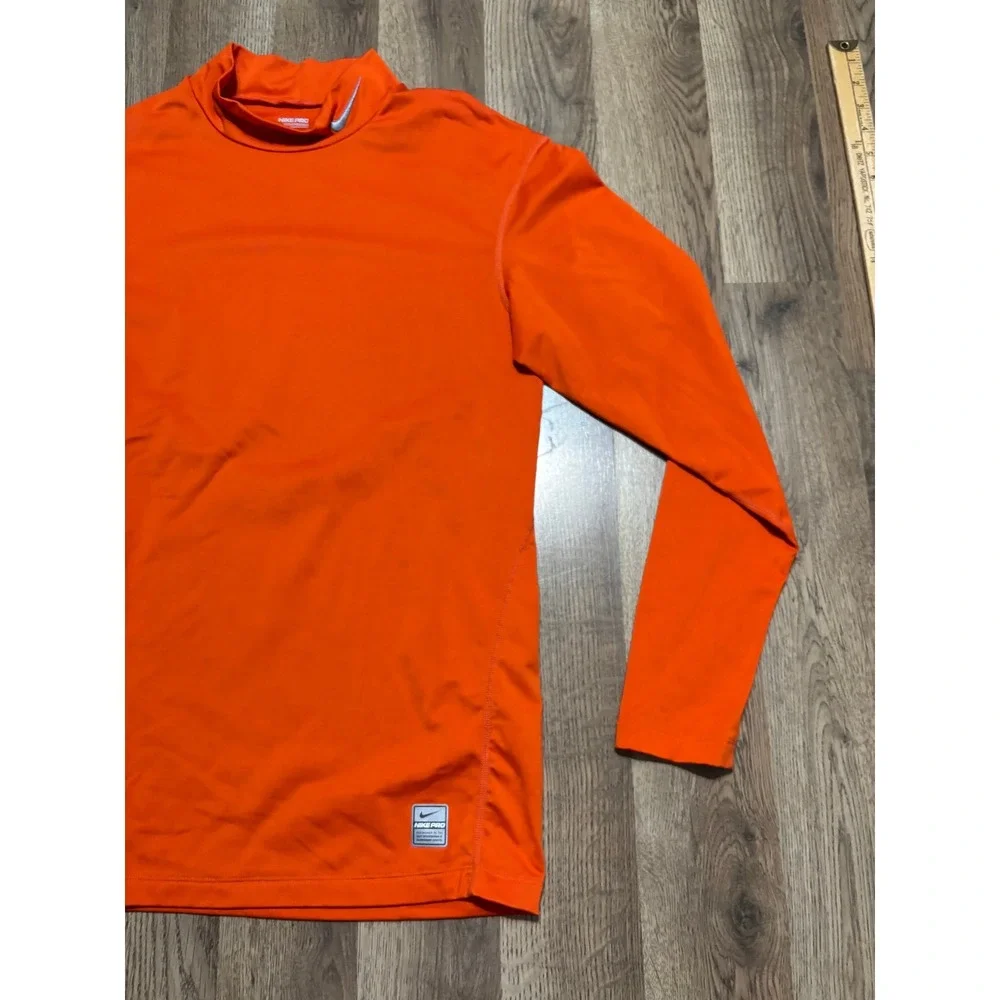 Nike Pro Compression Mens Size XL Orange Shirt Long Sleeve Mock Neck Dri-Fit